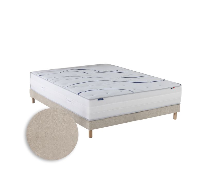Ensemble Matelas Mousse Altea + Sommier Chenille Bouclettes Crème Couleur Crème 140 X 190