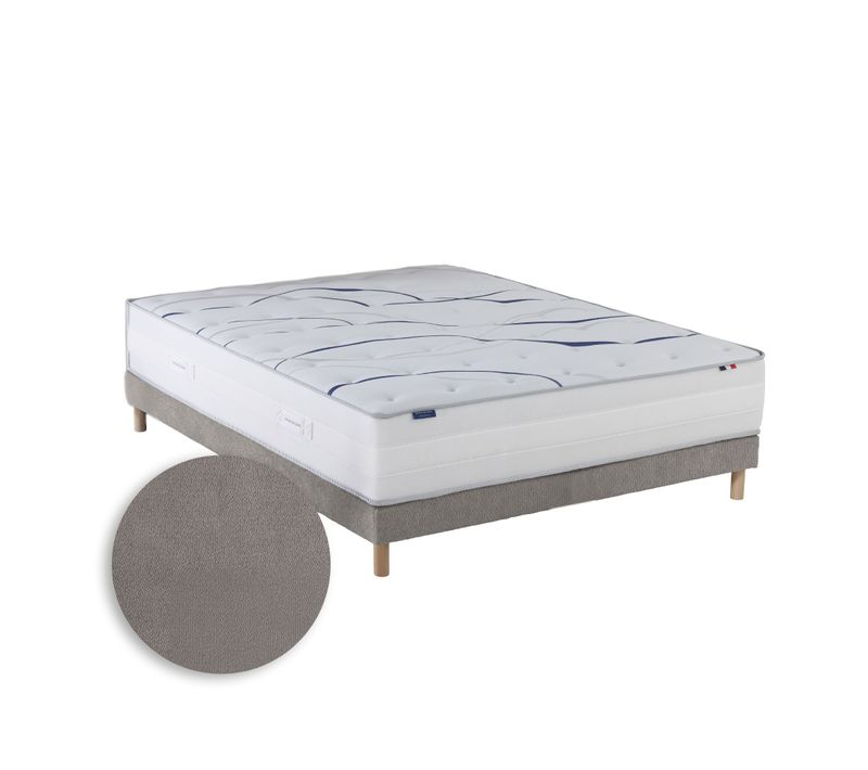 Ensemble Matelas Mousse Altea + Sommier Chenille Bouclettes Gris Clair 140x190