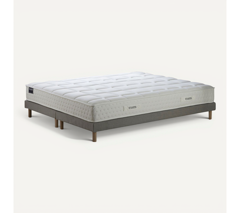 Ensemble Matelas Ressorts 7 Zones H 22 Cm Mousse HD Sommier Lattes Fixes Gris 2x80 X 200 Cm