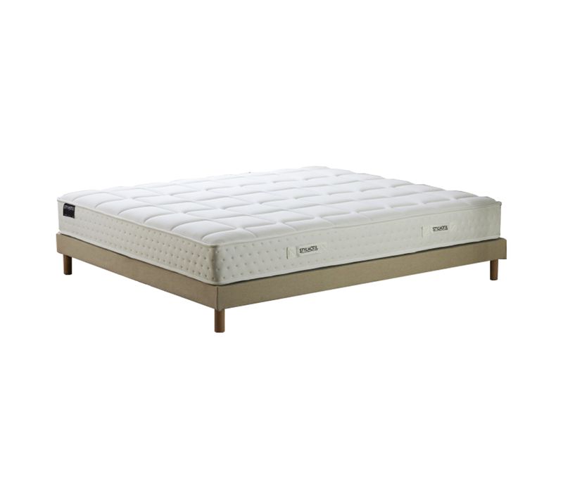 Ensemble Matelas Ressorts 7 Zones H 22 Cm Mousse HD Sommier Lattes Flexibles Beige 140x190