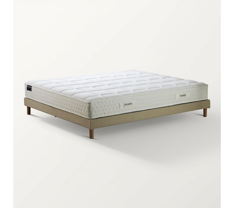 Ensemble Matelas Ressorts 7 Zones H 22 Cm Mousse HD Sommier Lattes Flexibles Beige 140x200