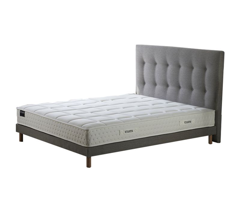 Ensemble Matelas Ressorts 7 Zones H 22 Cm + Sommier En Kit + Tete De Lit Capitonnee Gris 140x190