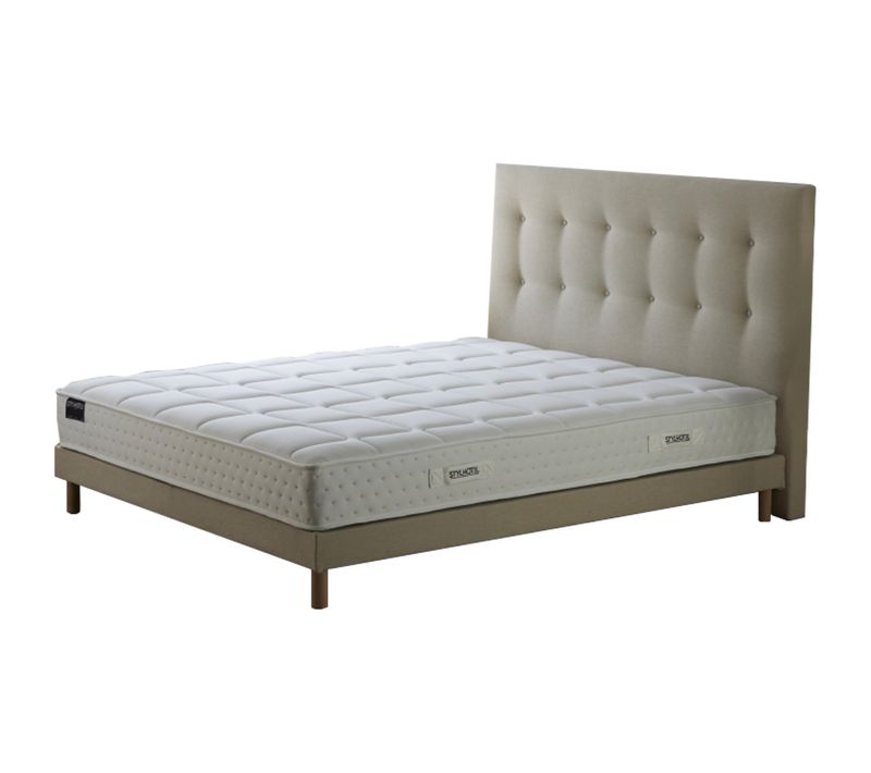 Ensemble Matelas Ressorts Tudor 7 Zones H 22 Cm + Sommier + Tete De Lit Capitonnee Beige 140x200