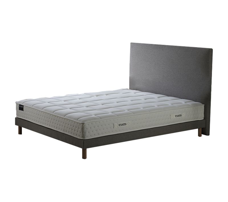 Ensemble Matelas Ressorts 7 Zones H 22 Cm + Sommier Kit Lattes + Tete De Lit Lisse Gris 160x200