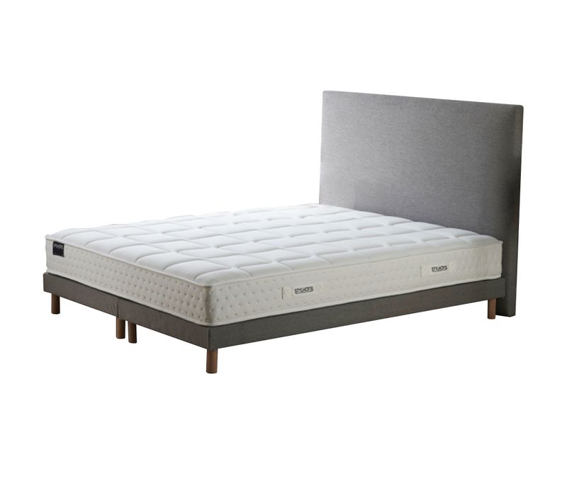 Matelas Hybride 7 Zones H 22 Sommier Tete De Lit Lisse Gris 2x80x200