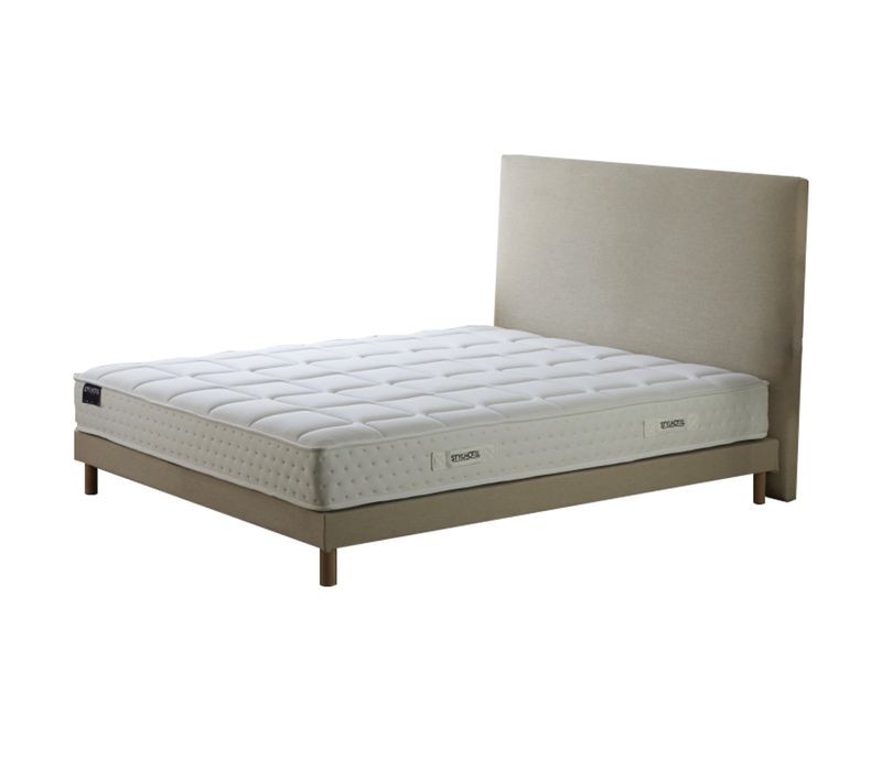 Ensemble Matelas Ressorts 140x190 cm Mousse HD Sommier Tapissier Lattes Tête De Lit Beige