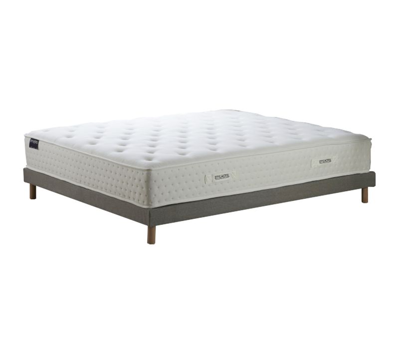 Ensemble Matelas Ressorts 7 Zones H 26 Cm Mousse Hypersoft Sommier Lattes Fixes Gris 140x190