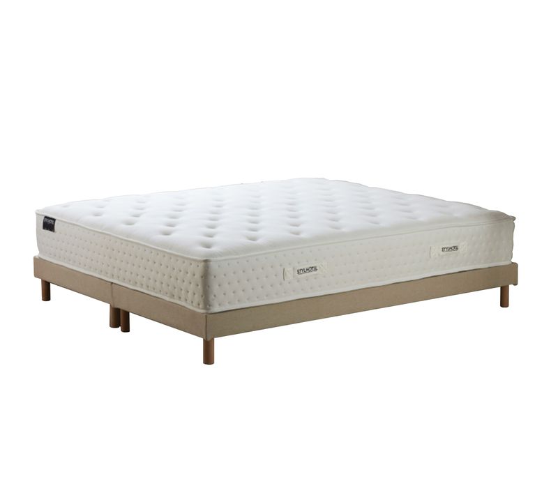 Ensemble Matelas Ressorts 7 Zones H 26 Cm Mousse Hypersoft Sommier Lattes Flexibles Beige 2x90x200