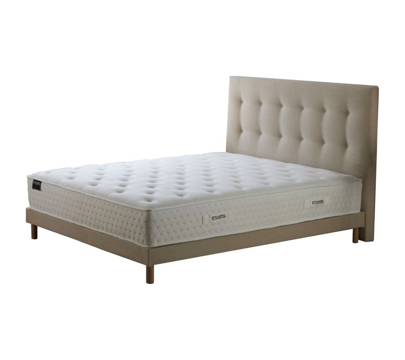 Ensemble Matelas Ressorts Tudor 7 Zones H 26 Cm + Sommier Kit + Tete De Lit Capitonnee Beige 180x200