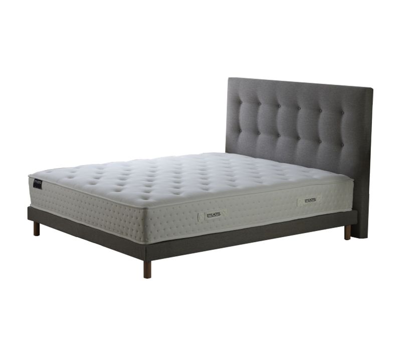 Ensemble Matelas Ressorts Tudor 7 Zones H 26 Cm + Sommier Kit + Tete De Lit Capitonnee Gris 140x200