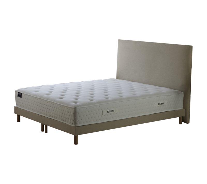 Ensemble Matelas Ressorts 180x200 cm Mousse Supraform Sommier Tapissier 2x90x200 Tête De Lit Beige