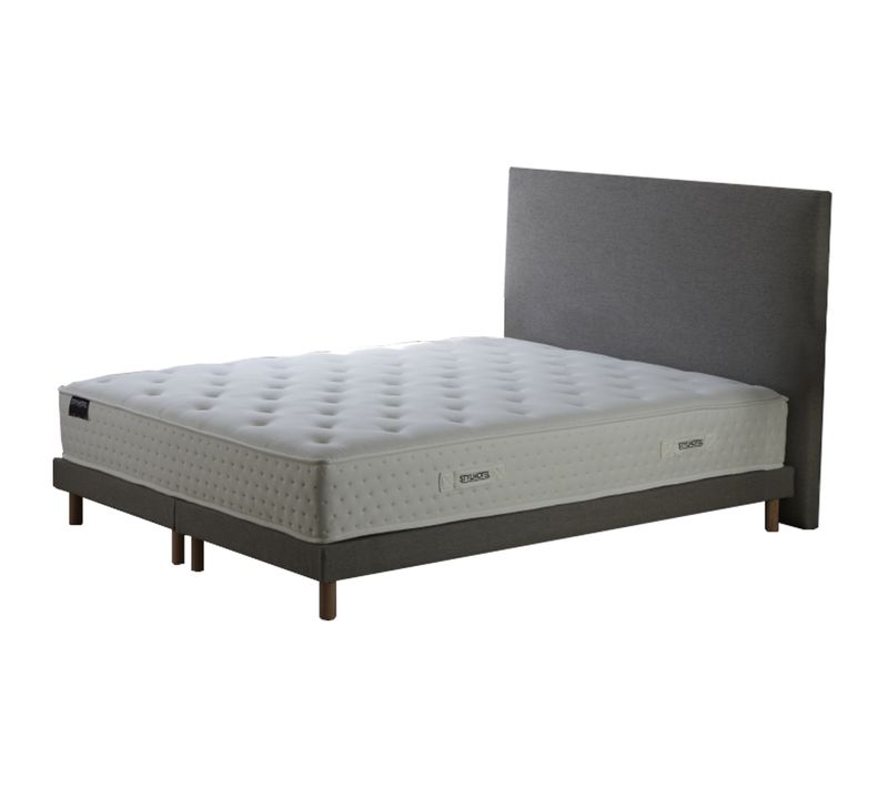 Ensemble Matelas Ressorts Tudor 7 Zones H 26 Cm + Sommier + Tete De Lit Lisse Gris 2x90x200
