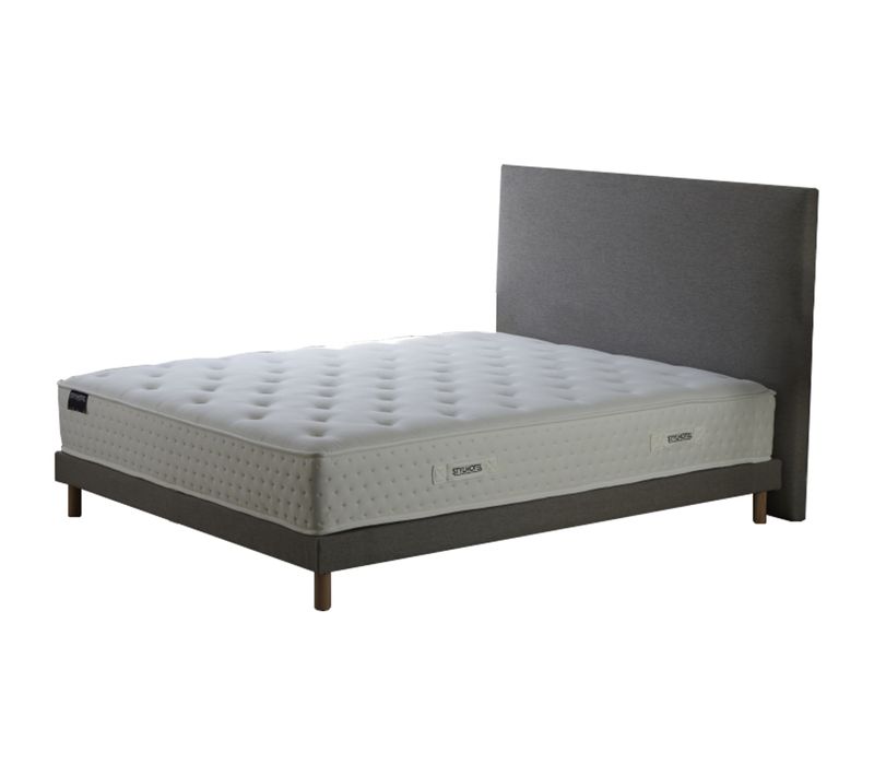 Ensemble Matelas Ressorts 7 Zones H 26 Cm + Sommier Lattes + Tete De Lit Lisse Gris 140x190