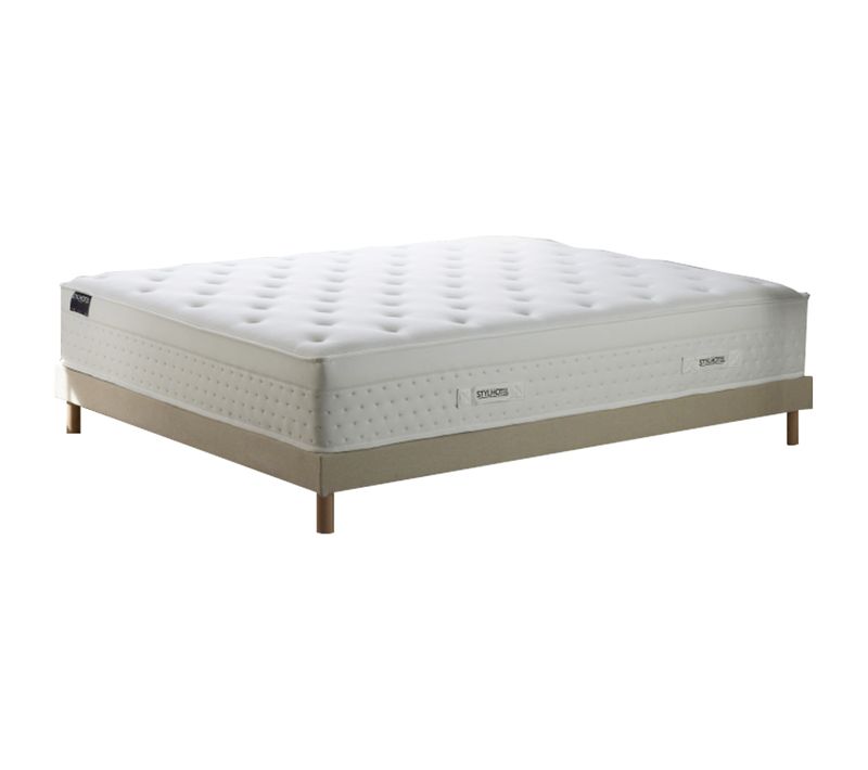 Ensemble Matelas Hybride Ressorts Zoné H 29 Cm Mémoire De Forme Sommier Lattes Fixes Beige 140x190