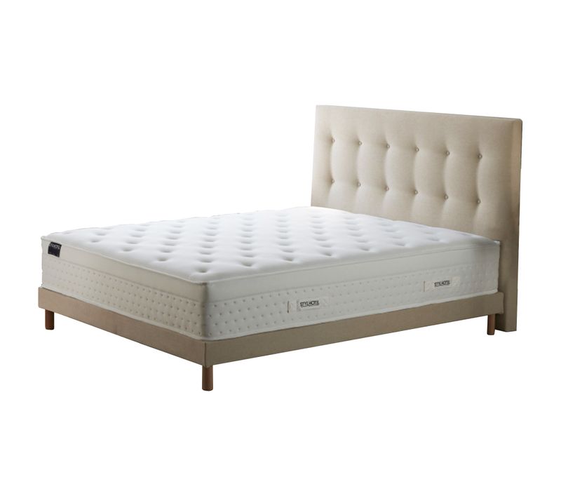 Ensemble Matelas Ressorts Hybride Zoné H 29 Cm + Sommier Kit + Tete De Lit Capitonnee Beige 140x190