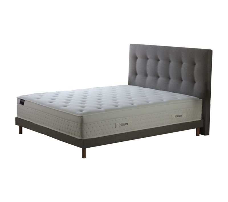 Ensemble Matelas Ressorts Hybride Zoné H 29 Cm + Sommier Kit + Tete De Lit Capitonnee Gris 140x200
