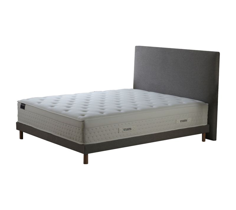 Ensemble Matelas Ressorts Hybride Zoné H 29 Cm + Sommier Kit Lattes + Tete De Lit Lisse Gris 140x200
