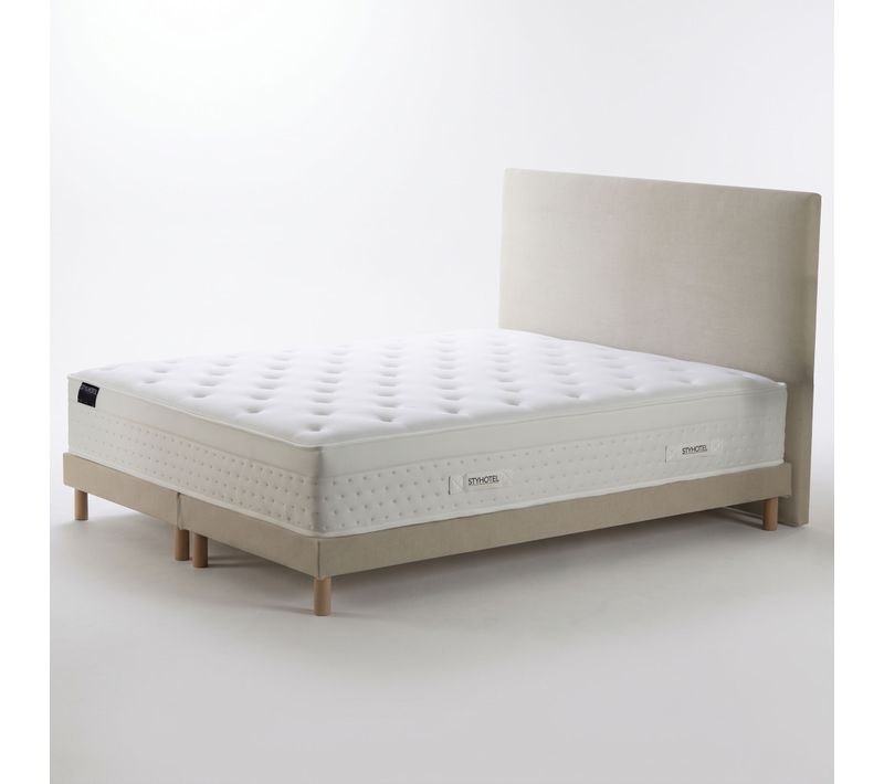 Ensemble Matelas Ressorts 160x200 cm Sommier Tapissier 2x80x200 Tête De Lit Beige