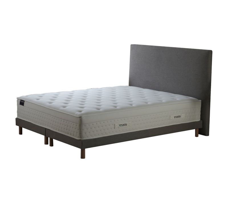 Ensemble Matelas Ressorts Hybride Zoné H 29 Cm + Sommier + Tete De Lit Lisse Gris 2x90x200