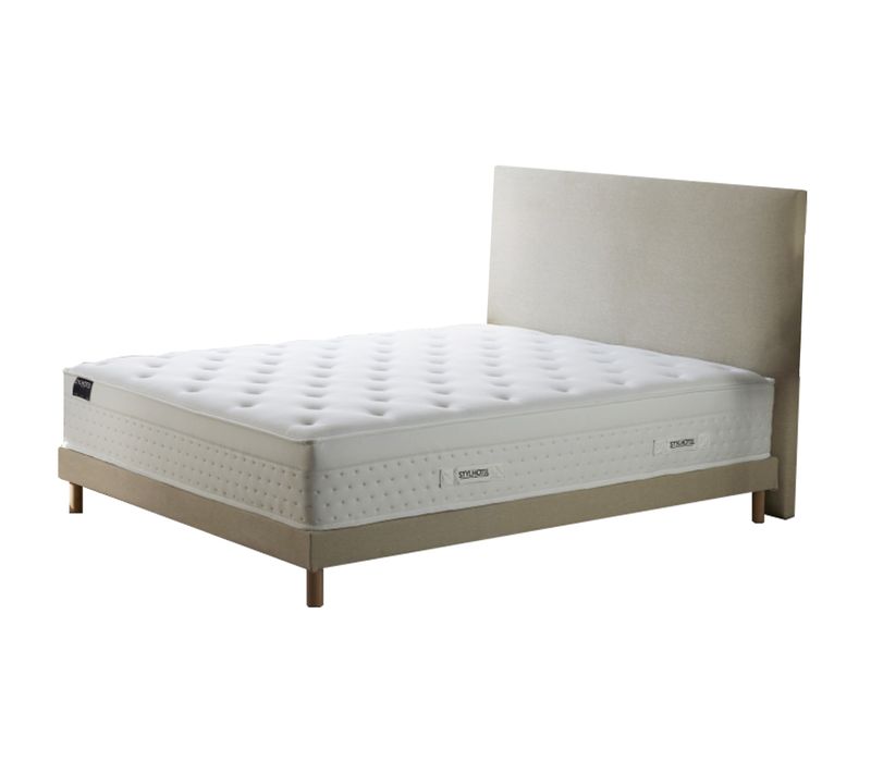 Ensemble Matelas Ressorts Ensachés H29 Cm Mémoire De Forme Sommier Tete De Lit Beige 140x190