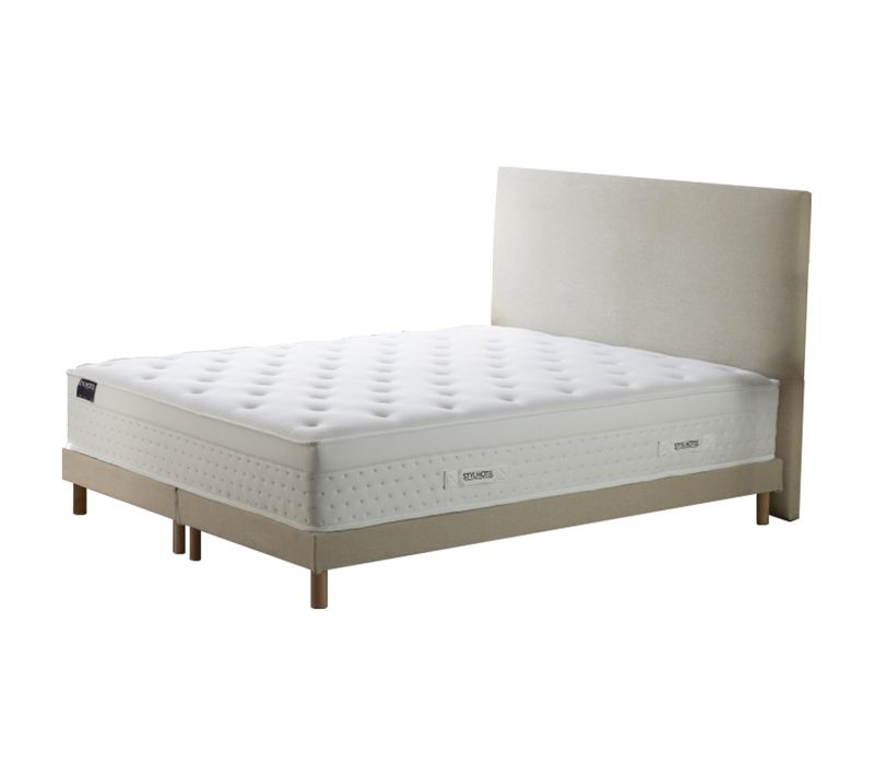 Ensemble Matelas Ressorts 180x200 cm Sommier Tapissier Lattes  2x90x200 Cm Tête De Lit Beige