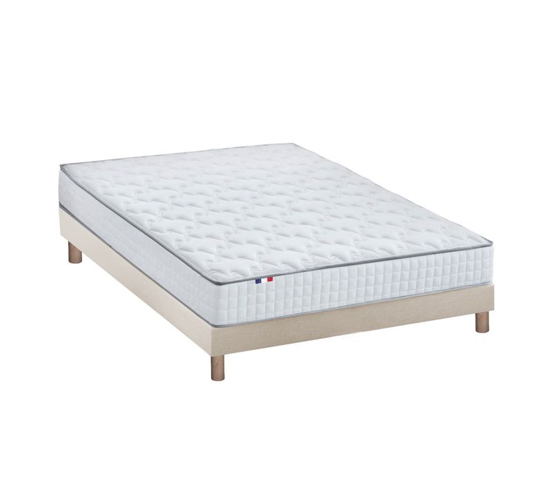 Ensemble Matelas Ressorts Astre + Sommier Kit Beige à Lattes Flexibles 140x190