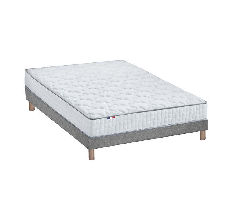 Ensemble Matelas Ressorts Astre + Sommier Kit Gris à Lattes Flexibles 140x190