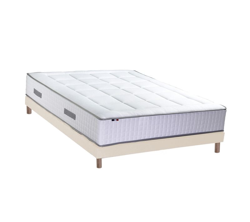 Ensemble Matelas Ressorts 7 Zones Palacio + Sommier En Kit Beige Lattes Flexibles 140x190