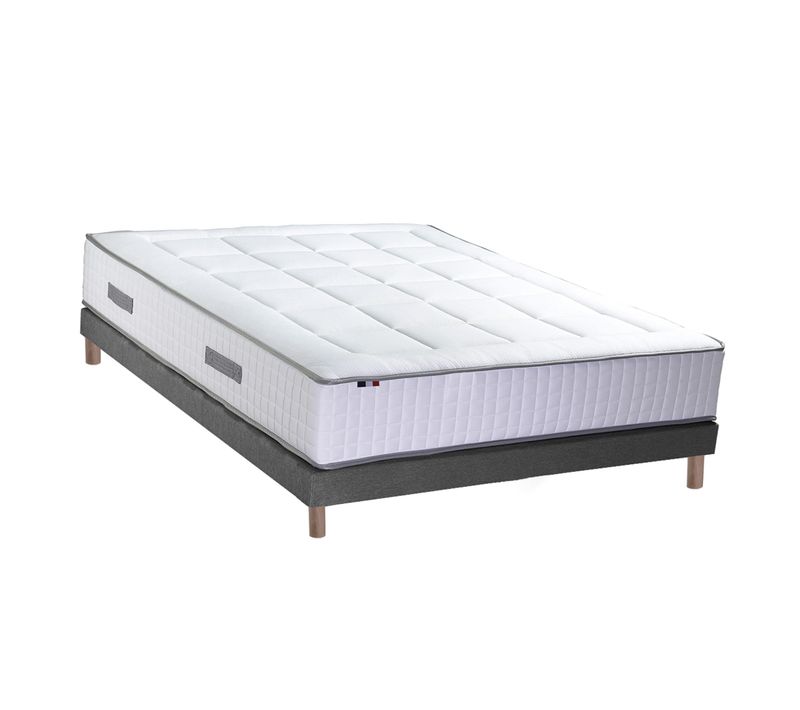 Ensemble Matelas Ressorts 7 Zones Palacio + Sommier En Kit Gris Lattes Flexibles 140x200