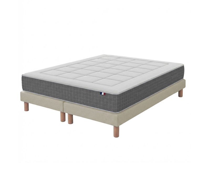 Matelas Ressorts 7 Zones H28 Sommier Beige 2x90 X 200