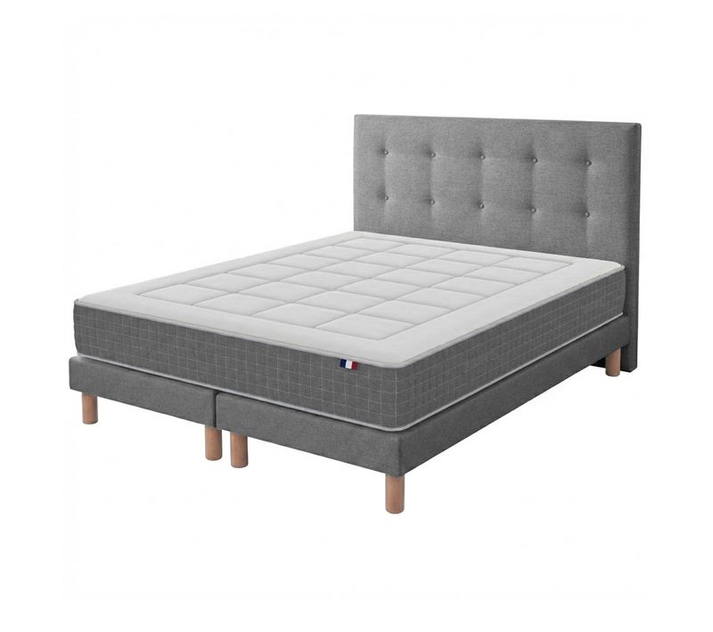 Ensemble Matelas Ressorts 160x200 Cm H28 7 Zones + Sommier 2x80x200 Cm + Tête De Lit Grise