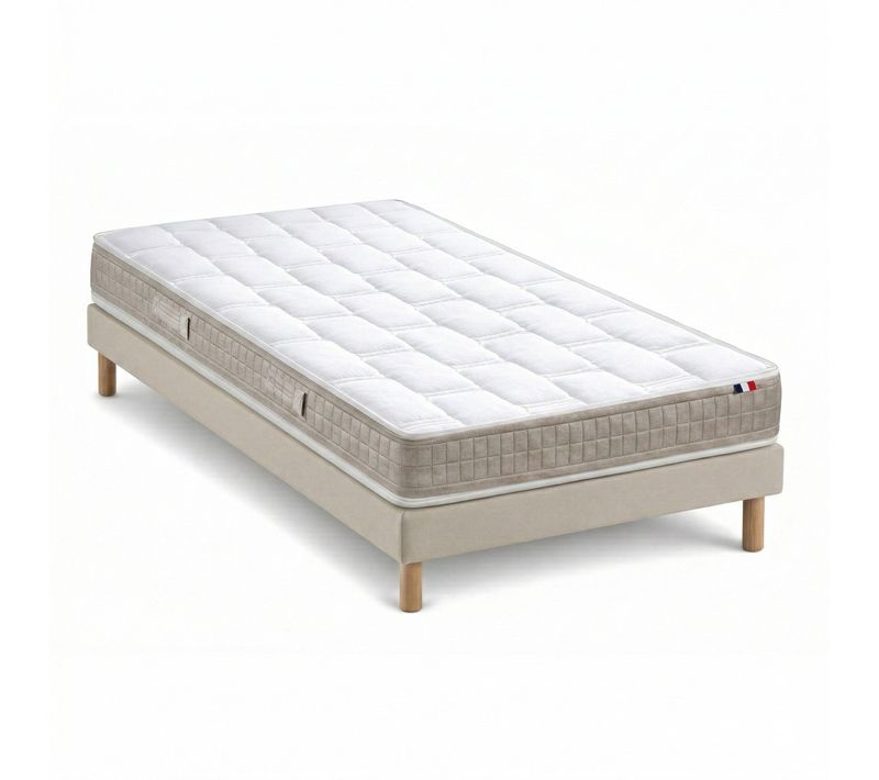 Matelas 100% Latex 5 Zones H18 Sommier En Kit Beige 90 X 190
