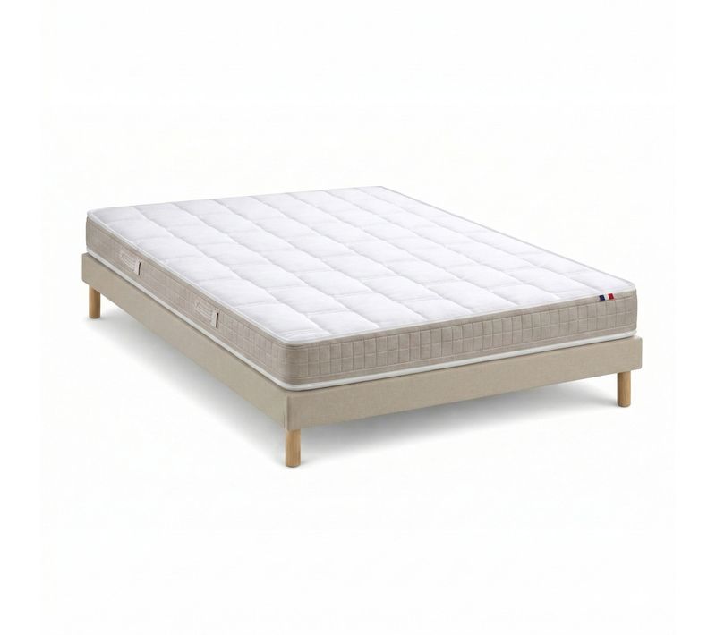 Matelas 100% Latex 5 Zones H18 Sommier En Kit Beige 140 X 200