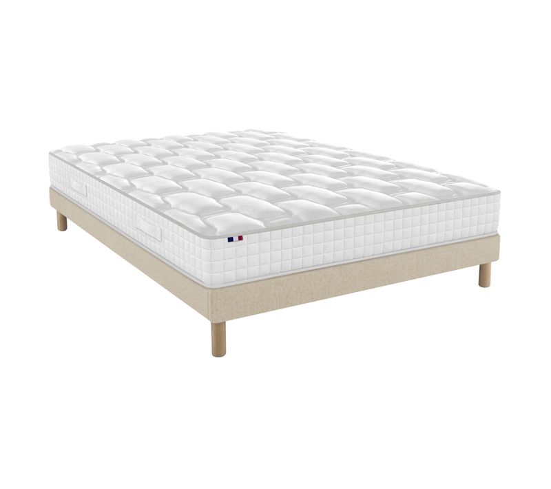 Ensemble Matelas Ressorts H24cm Sommier En Kit 140x200 Beige