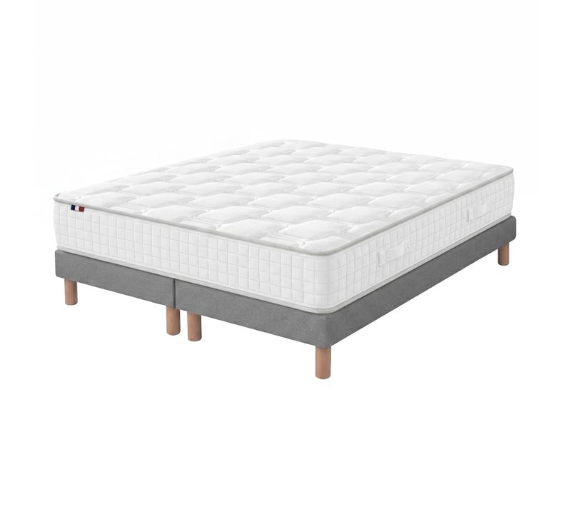 Matelas Hybride Accueil Mémoire De Forme 160x200 + Sommier Déco 2x80x200 Cm Gris