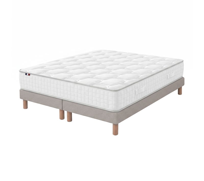Ensemble Matelas Ressorts Cosmos 160x200 + Sommier Déco 2x80x200 Cm Taupe