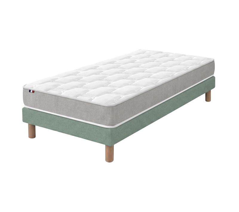 Matelas Mousse Haute Résilience 90x200 Cm + Sommier Déco Vert