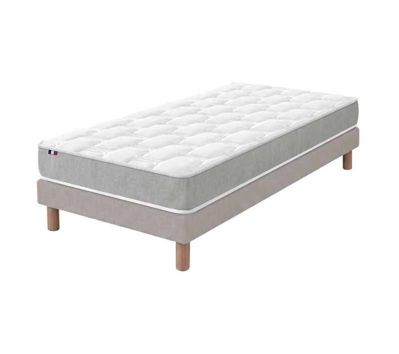 Matelas Mousse Haute Résilience 90x200 Cm + Sommier Déco Taupe