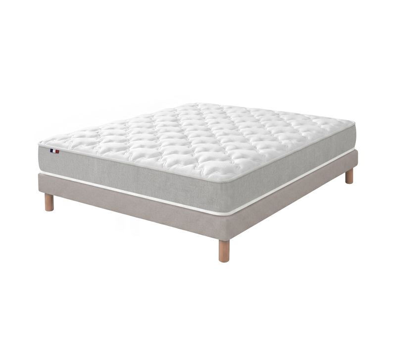 Matelas Mousse Haute Densité 140x200 Cm + Sommier Déco Taupe
