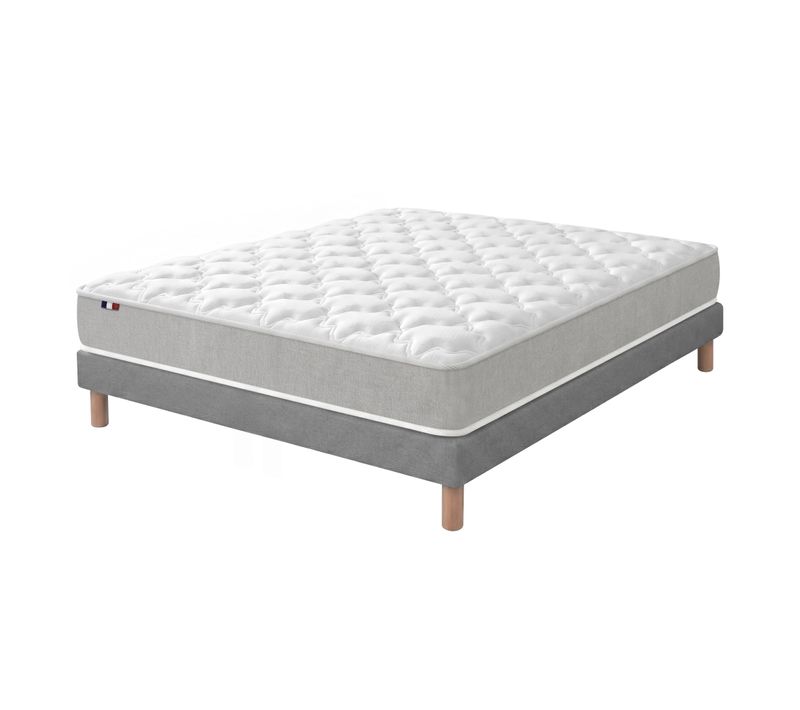 Matelas Mousse Haute Densité 140x200 Cm + Sommier Déco Gris Foncé