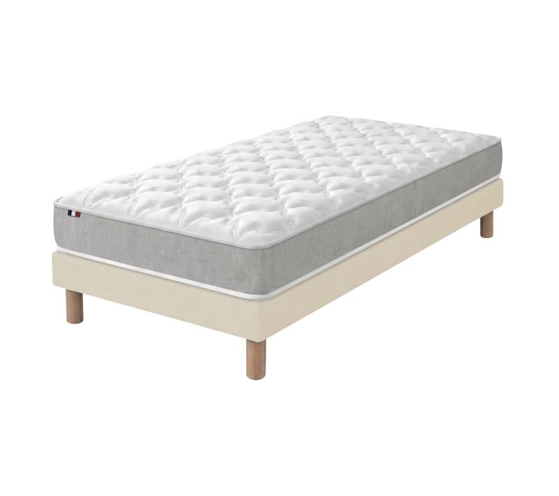 Matelas Mousse Haute Densité 90x200 Cm + Sommier Déco Beige