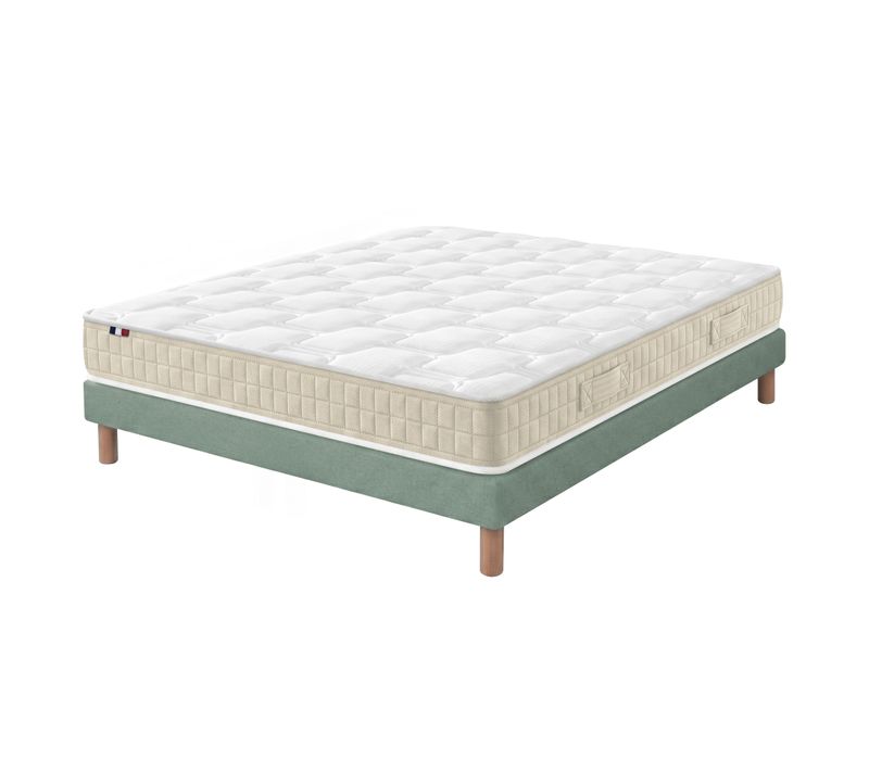 Ensemble Matelas Latex 140x200 Cm + Sommier Déco Vert