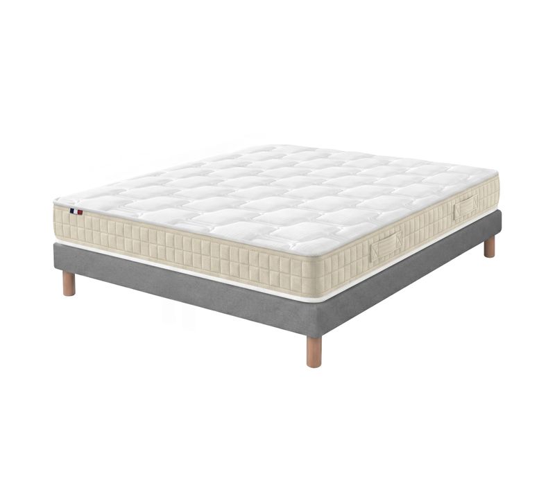 Ensemble Matelas Latex 140x200 Cm + Sommier Déco Gris Foncé