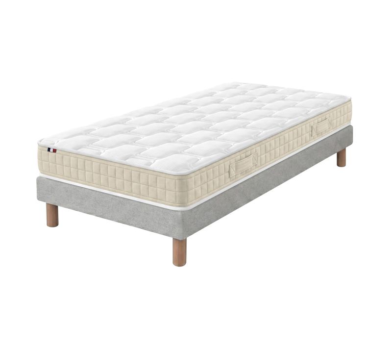 Ensemble Matelas Latex 90x200 Cm + Sommier Déco Gris