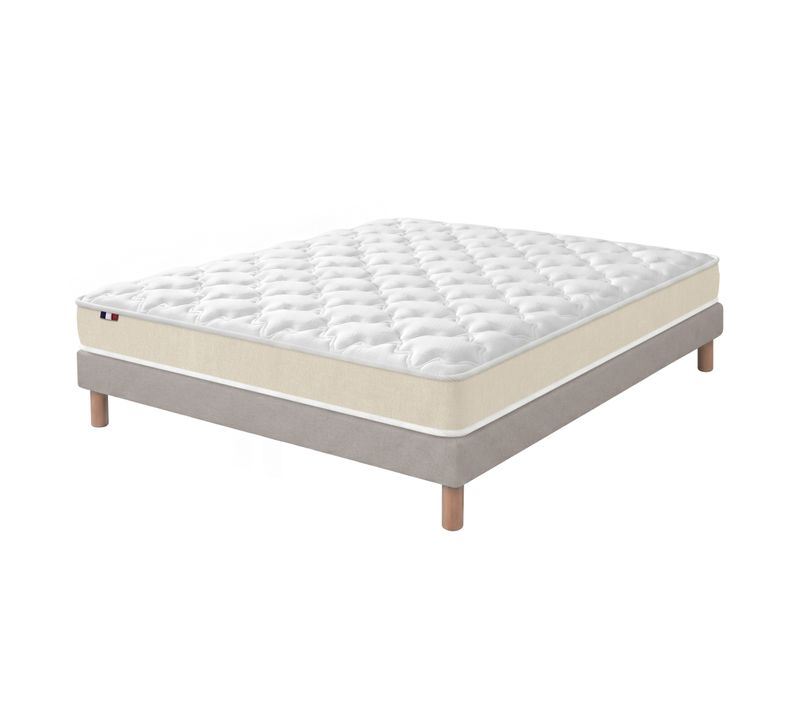 Ensemble Matelas Latex 140x200 Cm + Sommier Déco Taupe