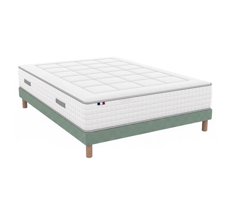 Matelas Hybride Accueil Mémoire De Forme 140x200 Cm + Sommier Déco Vert