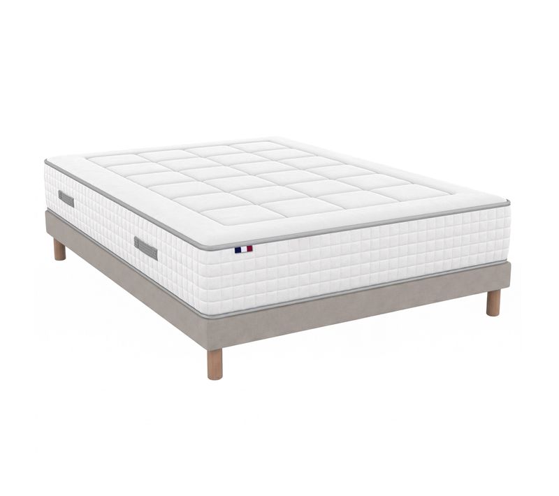 Matelas Hybride Accueil Mémoire De Forme 140x200 Cm + Sommier Déco Taupe