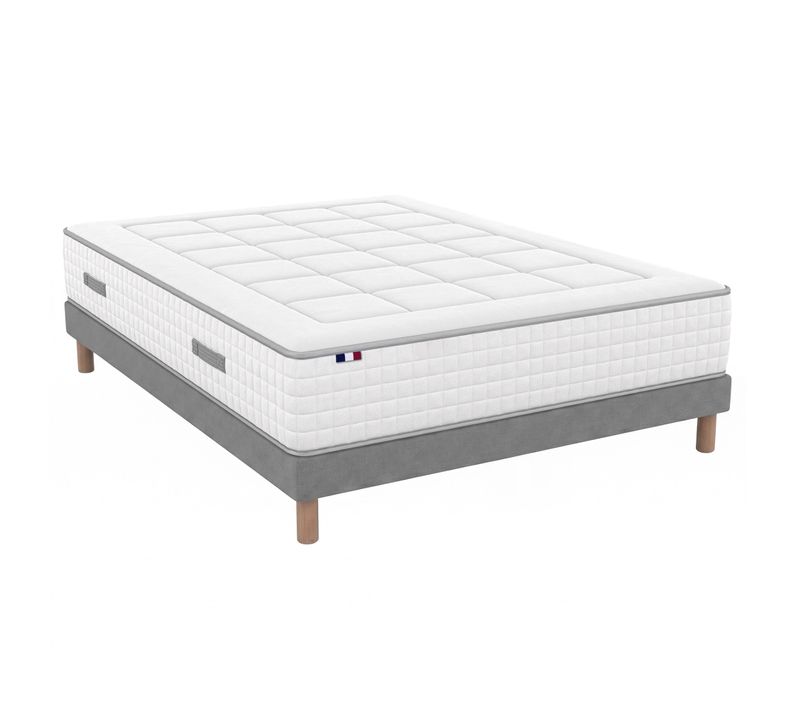 Matelas Hybride Accueil Mémoire De Forme 140x200 Cm + Sommier Déco Gris