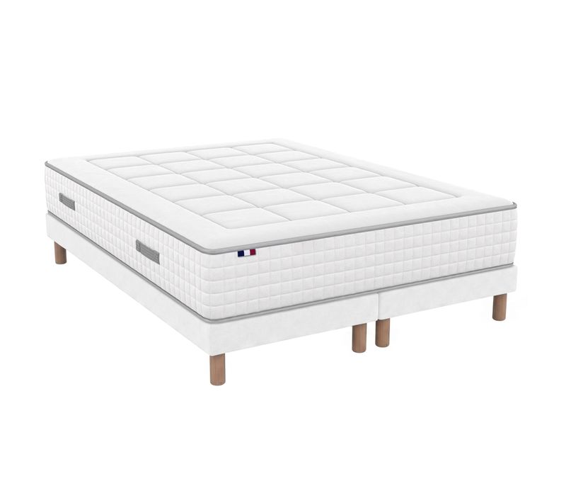 Matelas Hybride Accueil Mémoire De Forme 160x200 + Sommier Déco 2x80x200 Cm Blanc