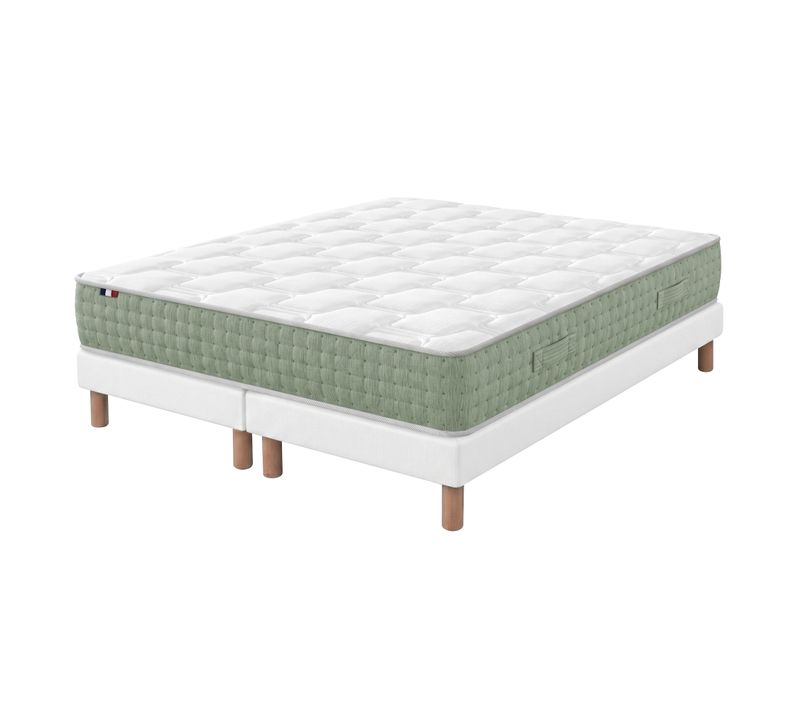 Ensemble Matelas Ressorts Hygge 180x200 + Sommier Déco 2x90x200 Cm Blanc
